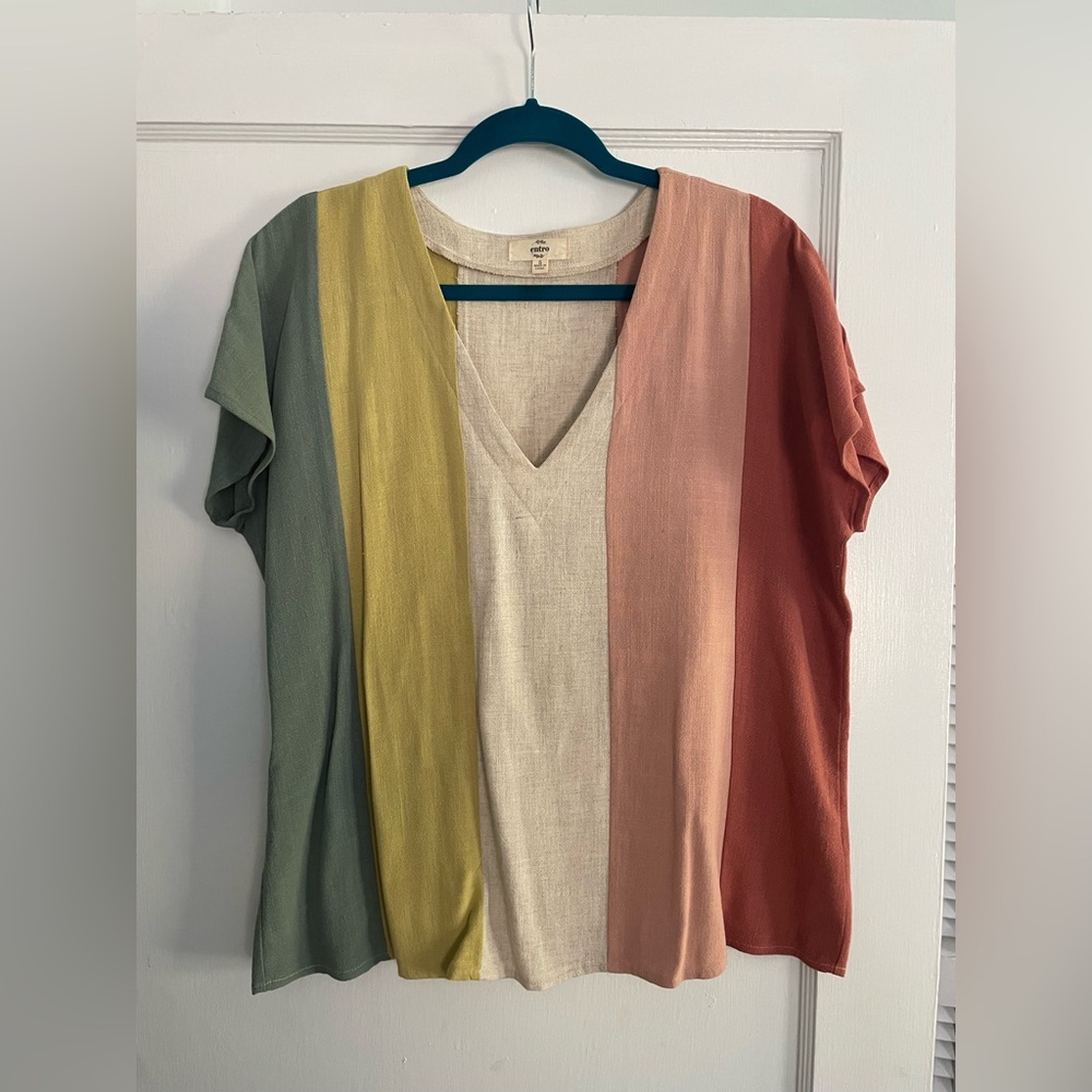 Entro Ladies Linen Blend Colorblock Top